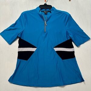 DKNY Golf Women’s Blue Short Sleeve Zip Polo Shirt Size M Athletic Stretch